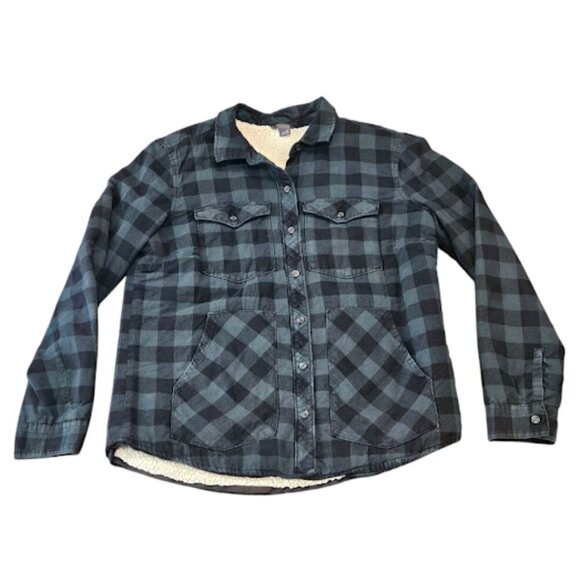 Eddie Bauer Women Medium Green Plaid Sherpa Lined Button Up Pockets Shirt Jacket - Picture 1 of 7